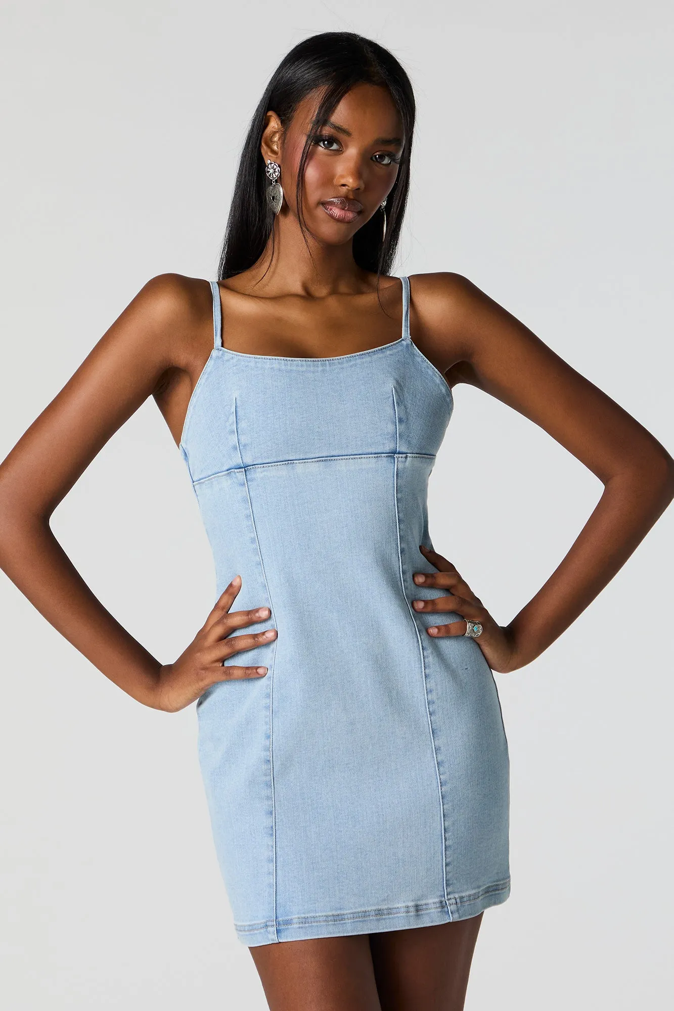 Denim Square Neck Mini Dress sold by Charlotte Russe