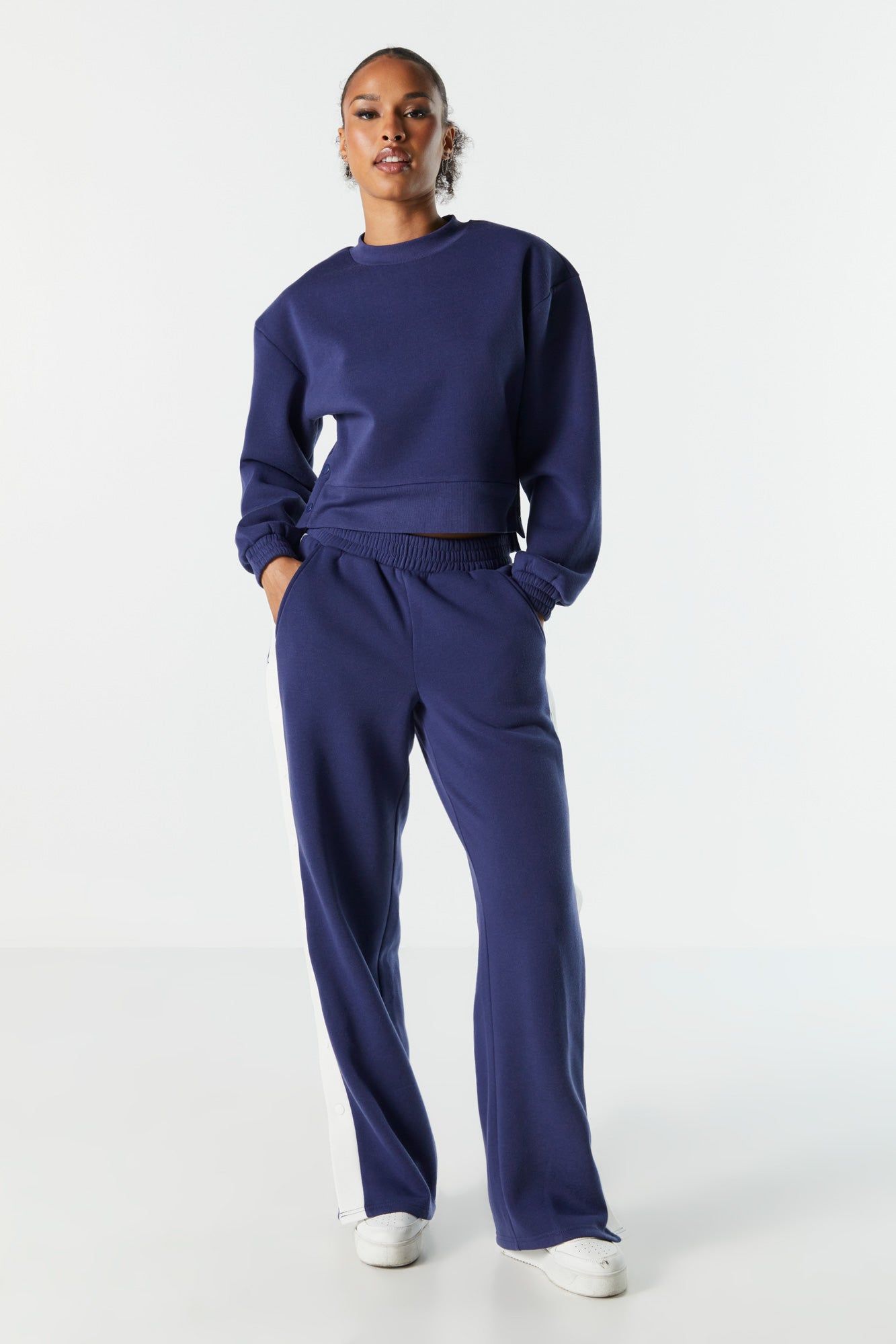 Fleece Buttoned Crewneck Sweatshirt sold by Charlotte Russe product image thumbnail 4