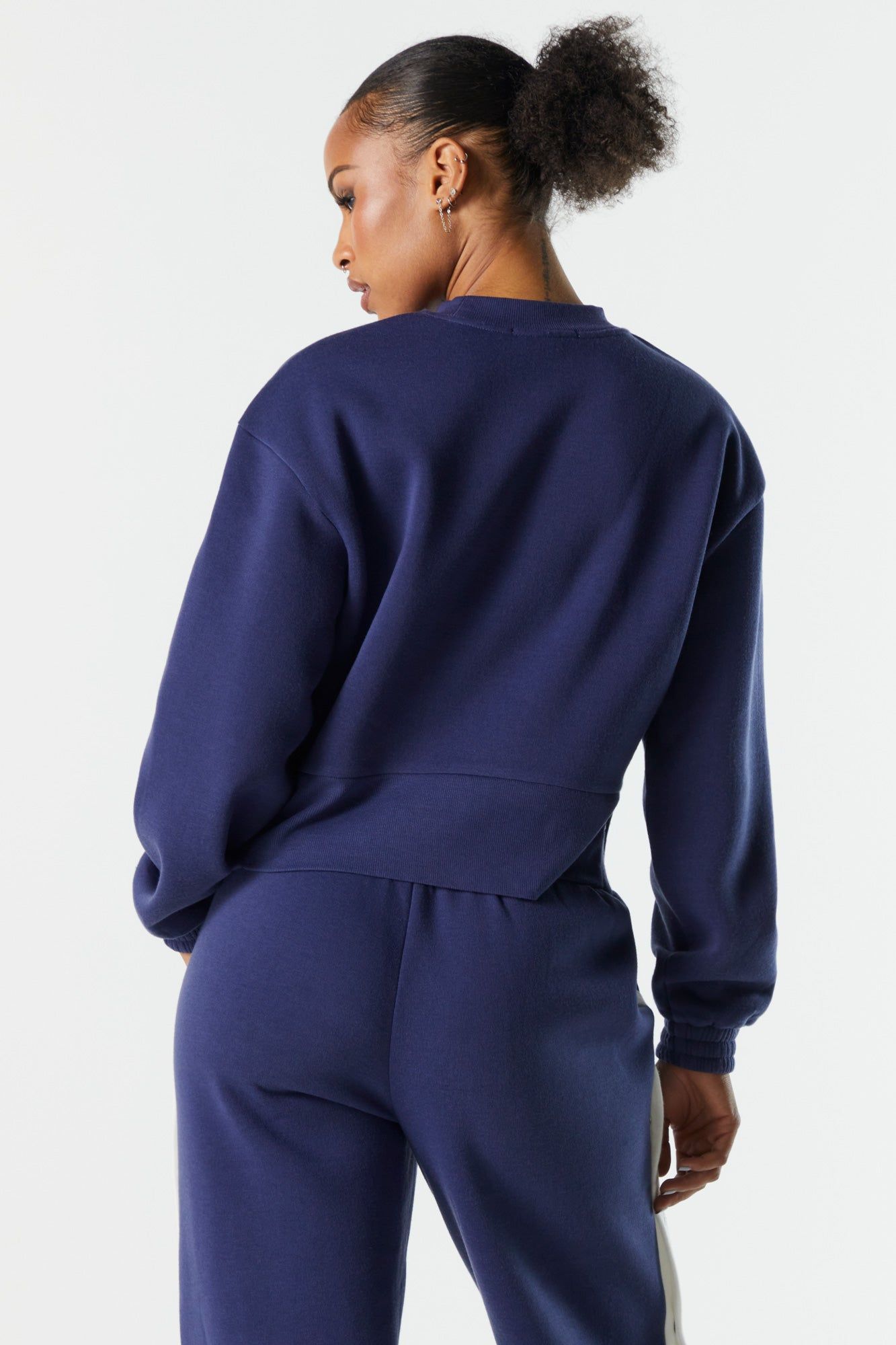 Fleece Buttoned Crewneck Sweatshirt sold by Charlotte Russe product image thumbnail 3