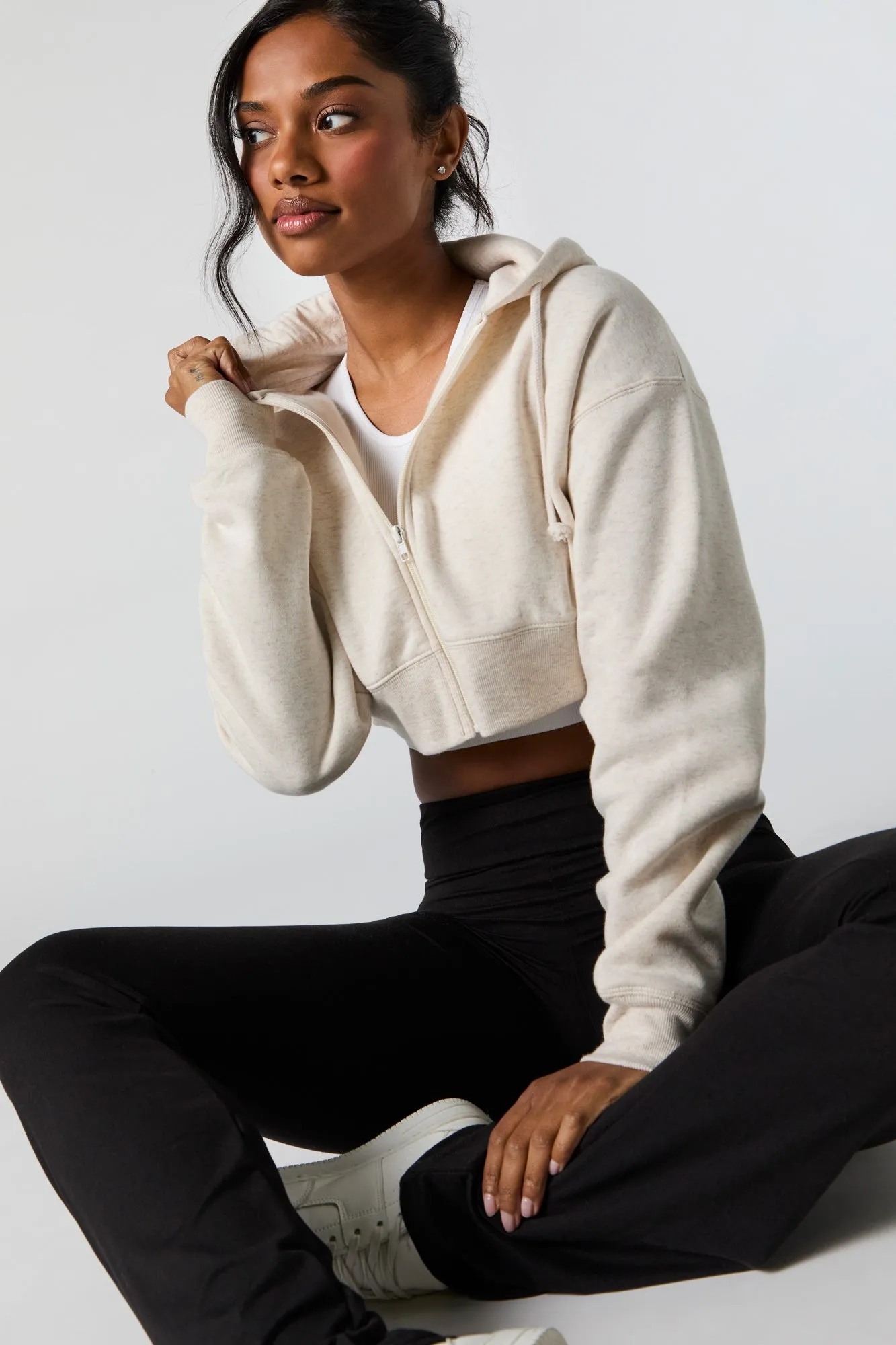 Fleece Zip-Up Cropped Hoodie sold by Charlotte Russe