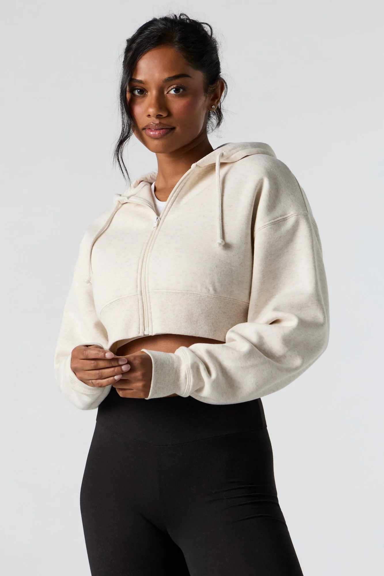 Fleece Zip-Up Cropped Hoodie sold by Charlotte Russe product image thumbnail 4