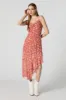Chiffon Floral Cowl Neck Asymmetrical Midi Dress sold by Charlotte Russe