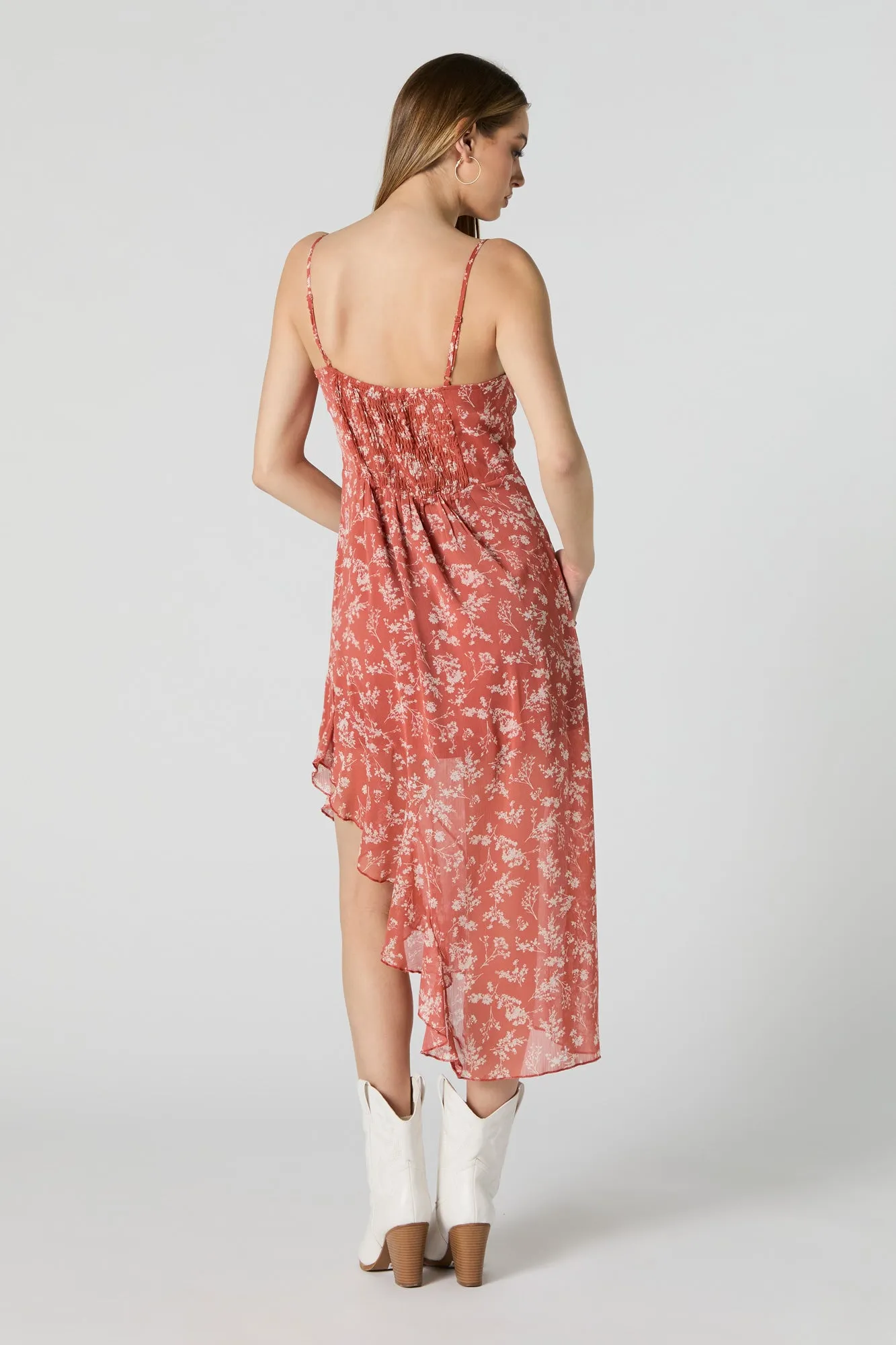 Chiffon Floral Cowl Neck Asymmetrical Midi Dress sold by Charlotte Russe product image thumbnail 4