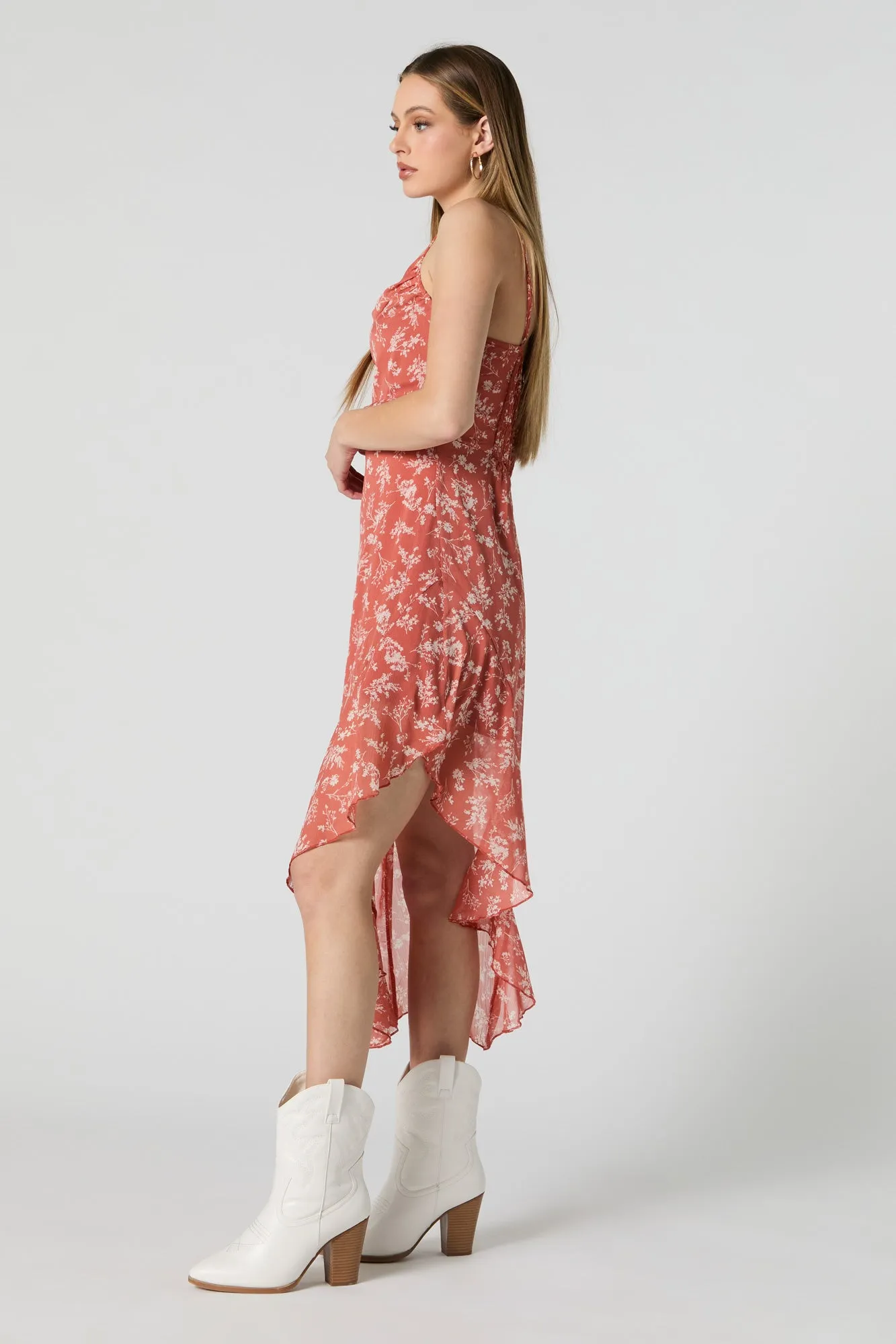 Chiffon Floral Cowl Neck Asymmetrical Midi Dress sold by Charlotte Russe product image thumbnail 3