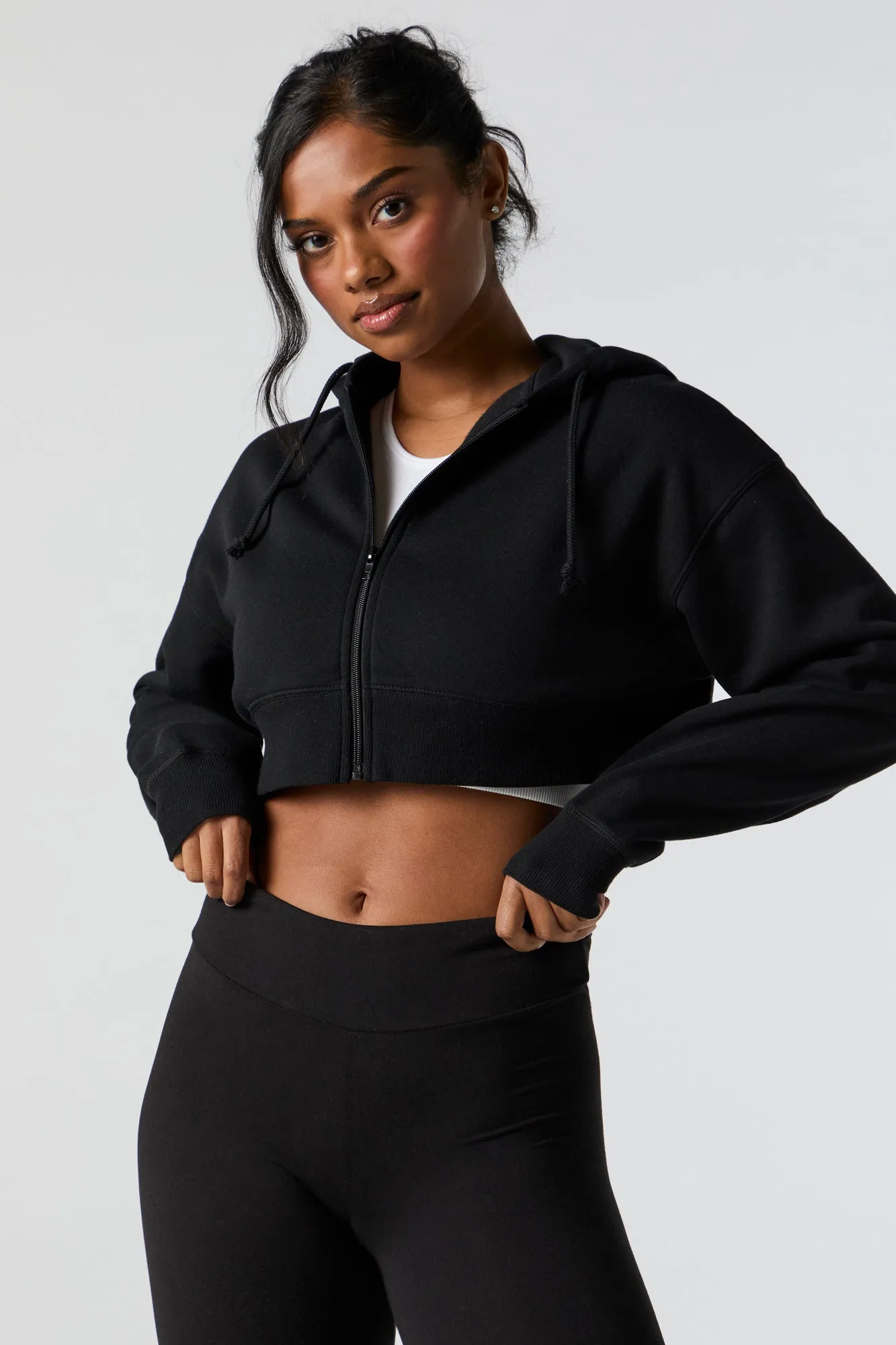 Fleece Zip-Up Cropped Hoodie sold by Charlotte Russe product image thumbnail 5