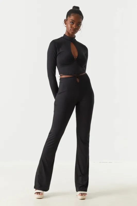 Self-Tie Cut-Out Waist Flare Pant sold by Charlotte Russe