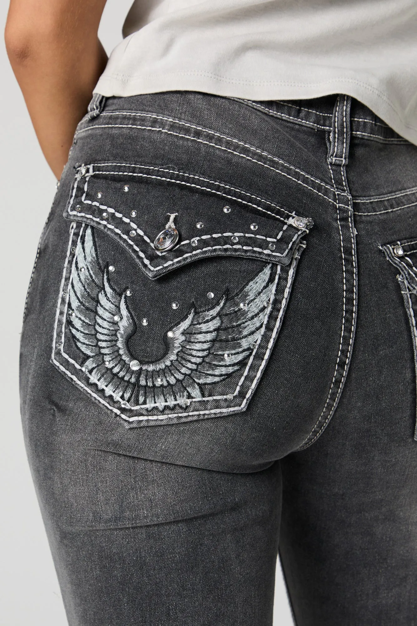 Vintage Wash Rhinestone Wing Embroidered Bootcut Jean | Parallel