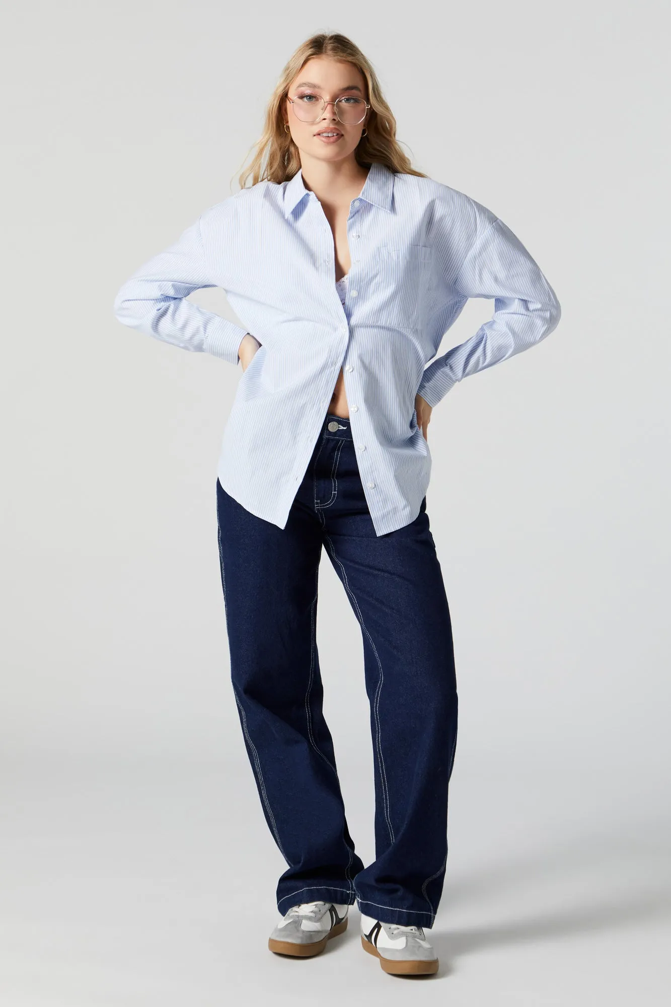 Oversized Striped Button-Up Top sold by Charlotte Russe product image thumbnail 3