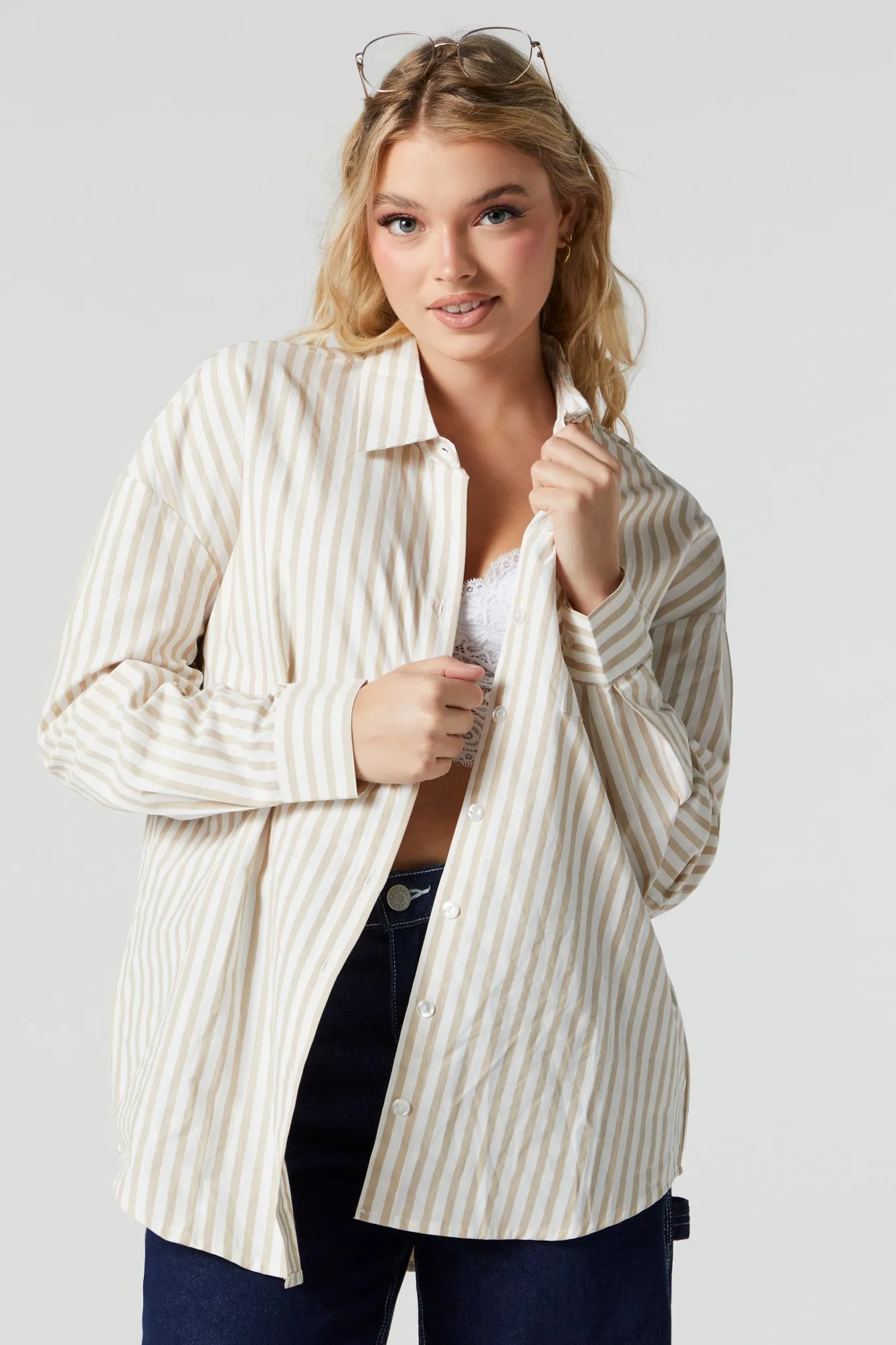 Oversized Striped Button-Up Top sold by Charlotte Russe product image thumbnail 4