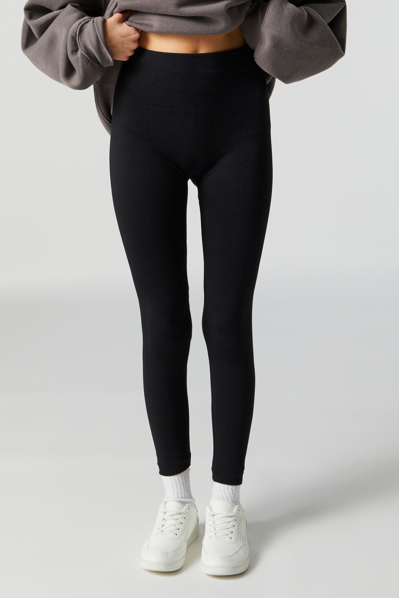 Black High Rise Ribbed Legging sold by Charlotte Russe product image thumbnail 2
