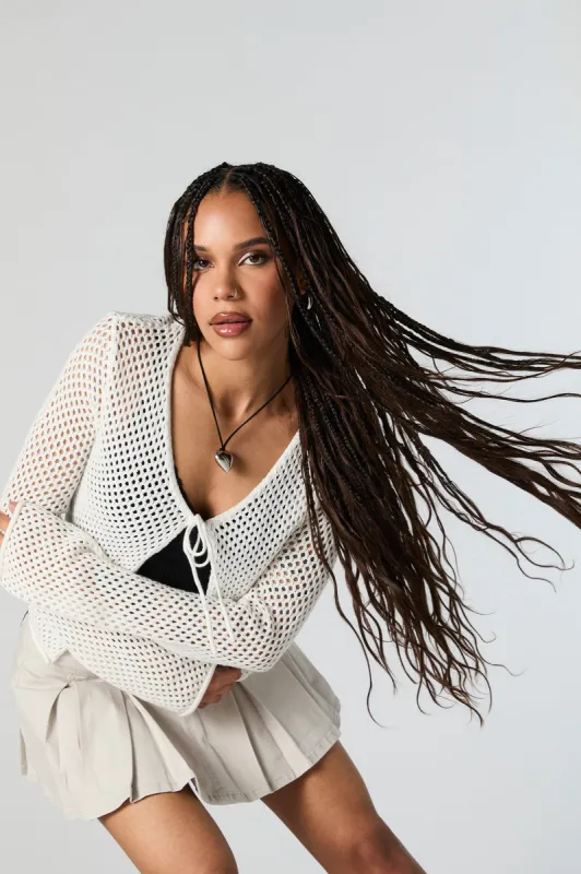 Open Knit Self-Tie Flyaway Cardigan sold by Charlotte Russe