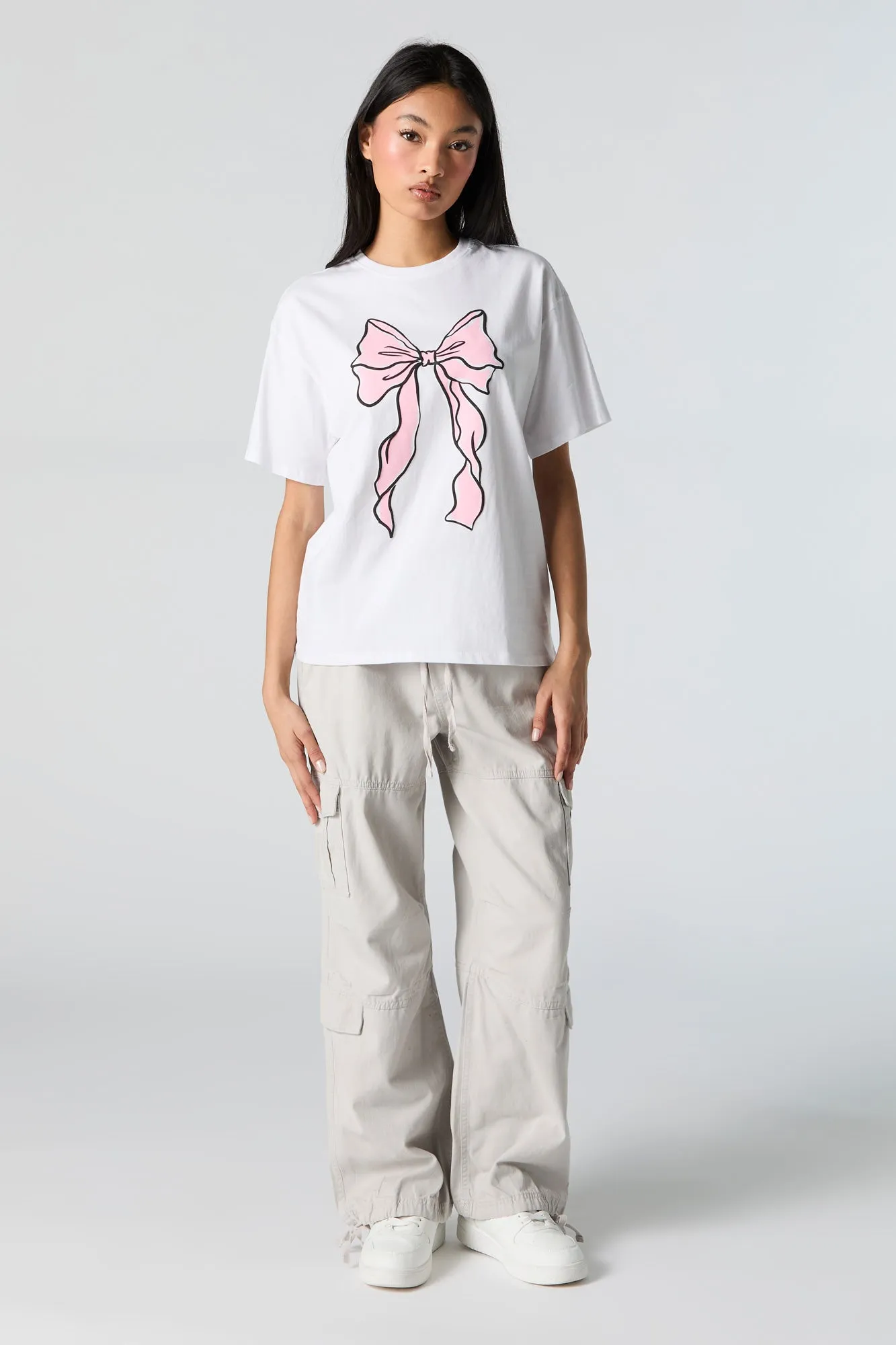 Pink Bow Graphic Boyfriend T-Shirt sold by Charlotte Russe product image thumbnail 3