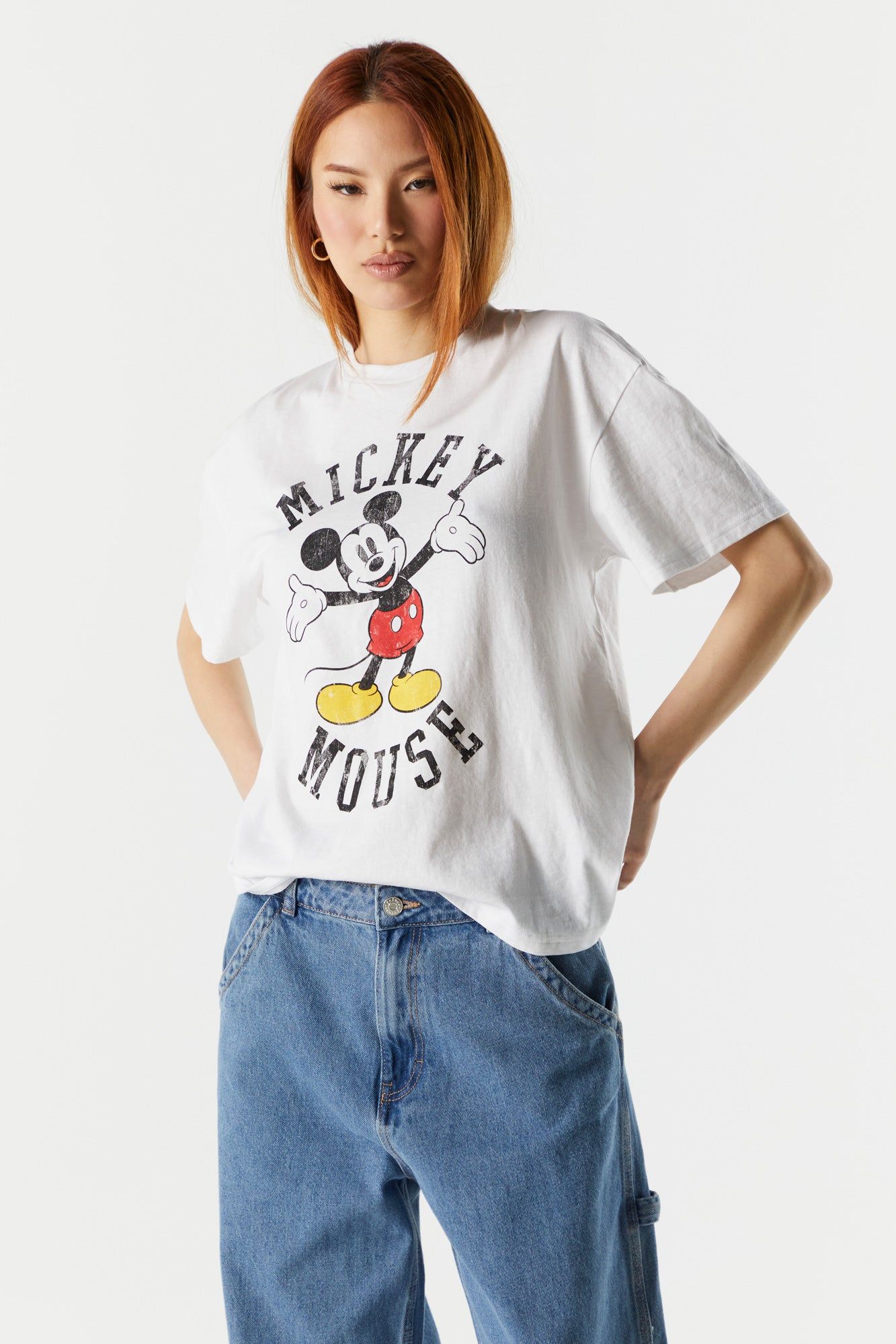 White Mickey Mouse Graphic Boyfriend T-Shirt sold by Charlotte Russe