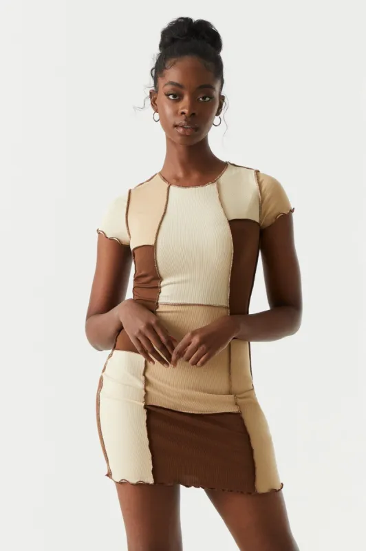 Colour Block Patchwork Short Sleeve Mini Dress sold by Charlotte Russe