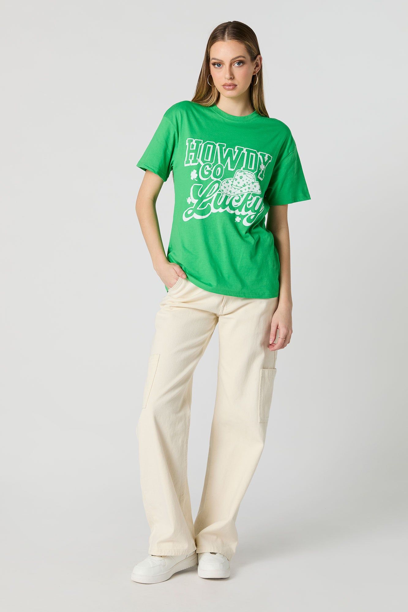 St Patrick's Day Howdy Go Lucky Graphic Boyfriend T-Shirt sold by Charlotte Russe product image thumbnail 3