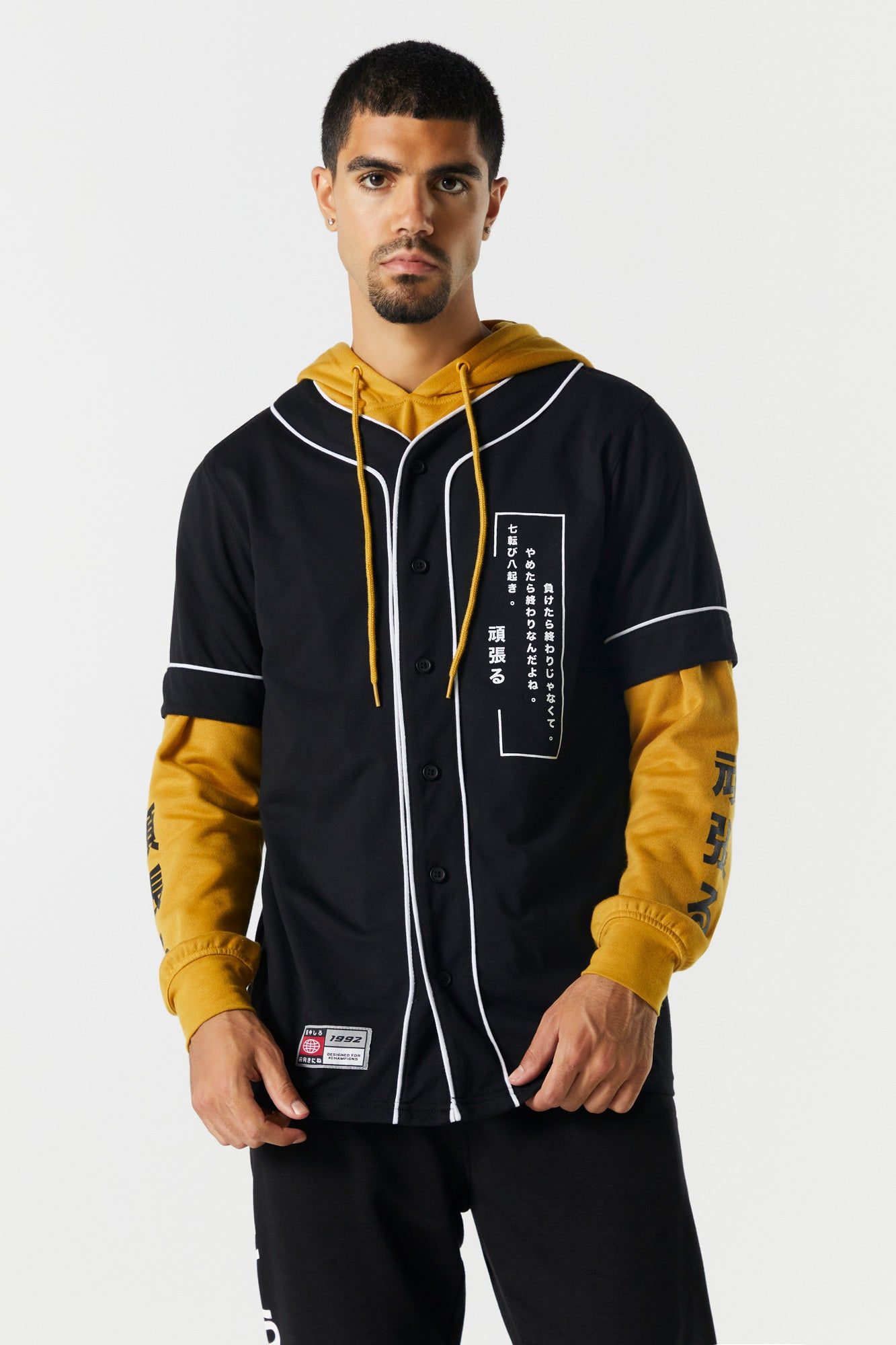 Layered Graphic Baseball Hoodie sold by Charlotte Russe