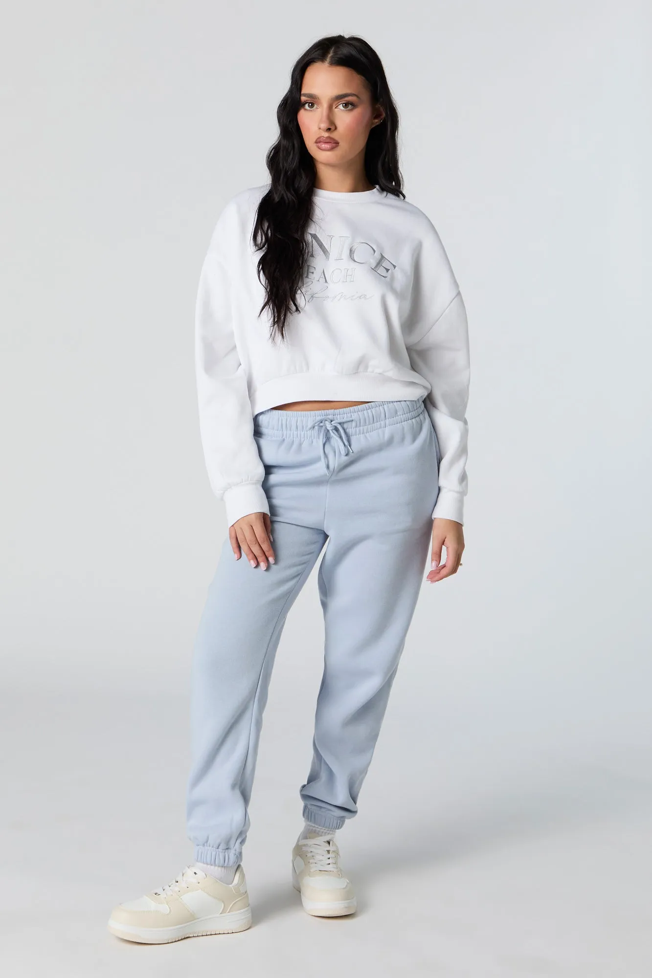 Venice Beach Embroidered Cropped Fleece Sweatshirt sold by Charlotte Russe product image thumbnail 3