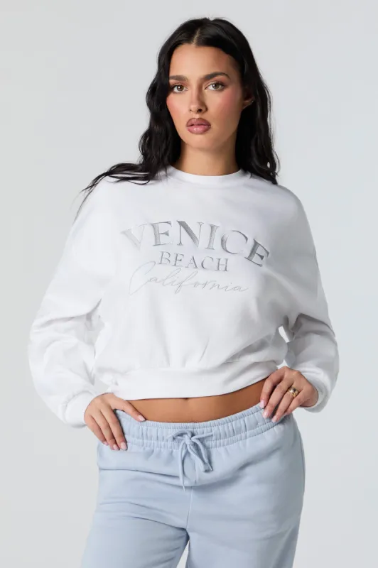 Venice Beach Embroidered Cropped Fleece Sweatshirt sold by Charlotte Russe