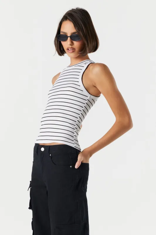Striped Ribbed High Neck Tank sold by Charlotte Russe