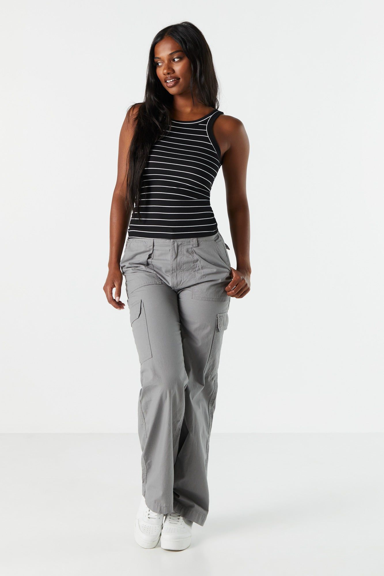 Black Striped Ribbed Round Neck Tank sold by Charlotte Russe product image thumbnail 3