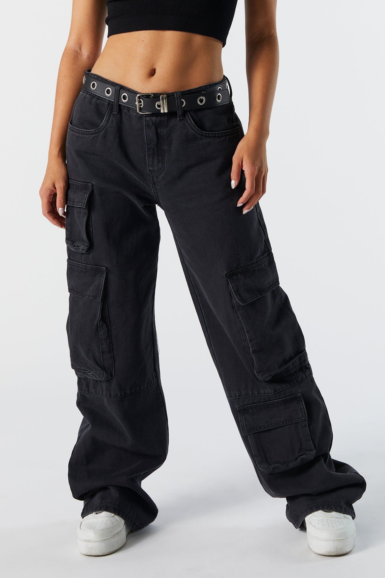 Black Multi-Pocket Cargo Jean sold by Charlotte Russe product image thumbnail 2
