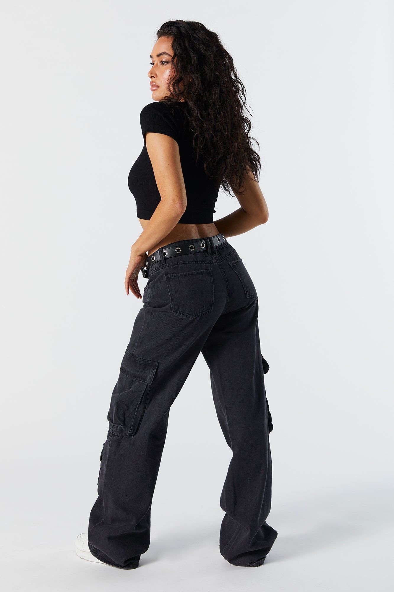 Black Multi-Pocket Cargo Jean sold by Charlotte Russe product image thumbnail 3