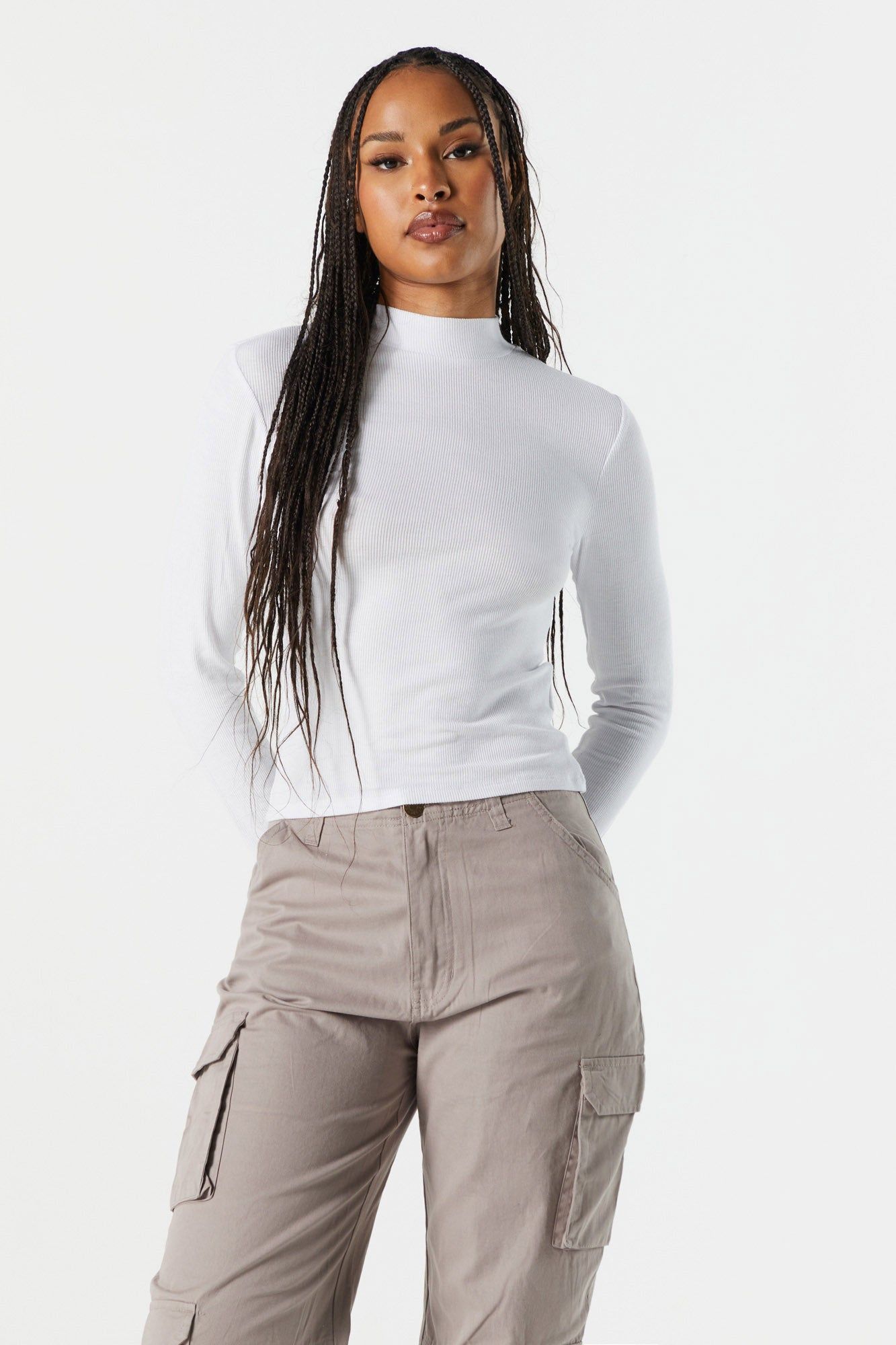 Ribbed Mock Neck Long Sleeve Top sold by Charlotte Russe