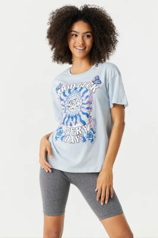 Good Luck Every Day Graphic Boyfriend T-Shirt sold by Charlotte Russe