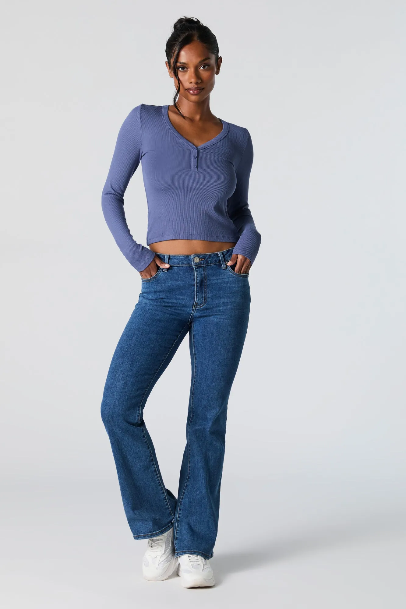 Ribbed Henley Long Sleeve Top sold by Charlotte Russe product image thumbnail 3