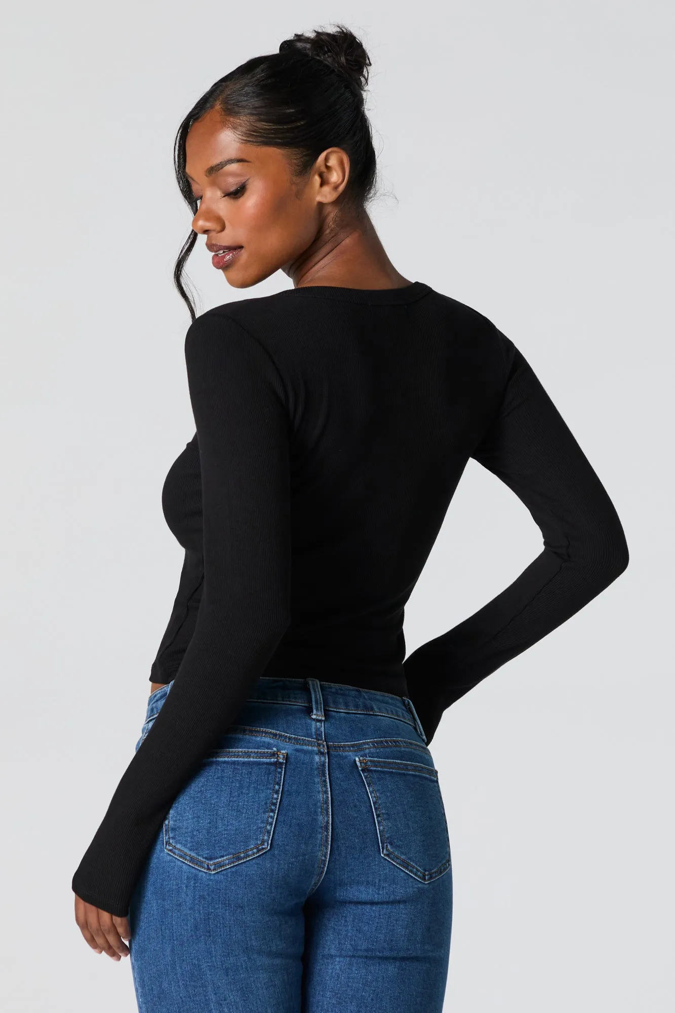 Ribbed Henley Long Sleeve Top sold by Charlotte Russe product image thumbnail 5