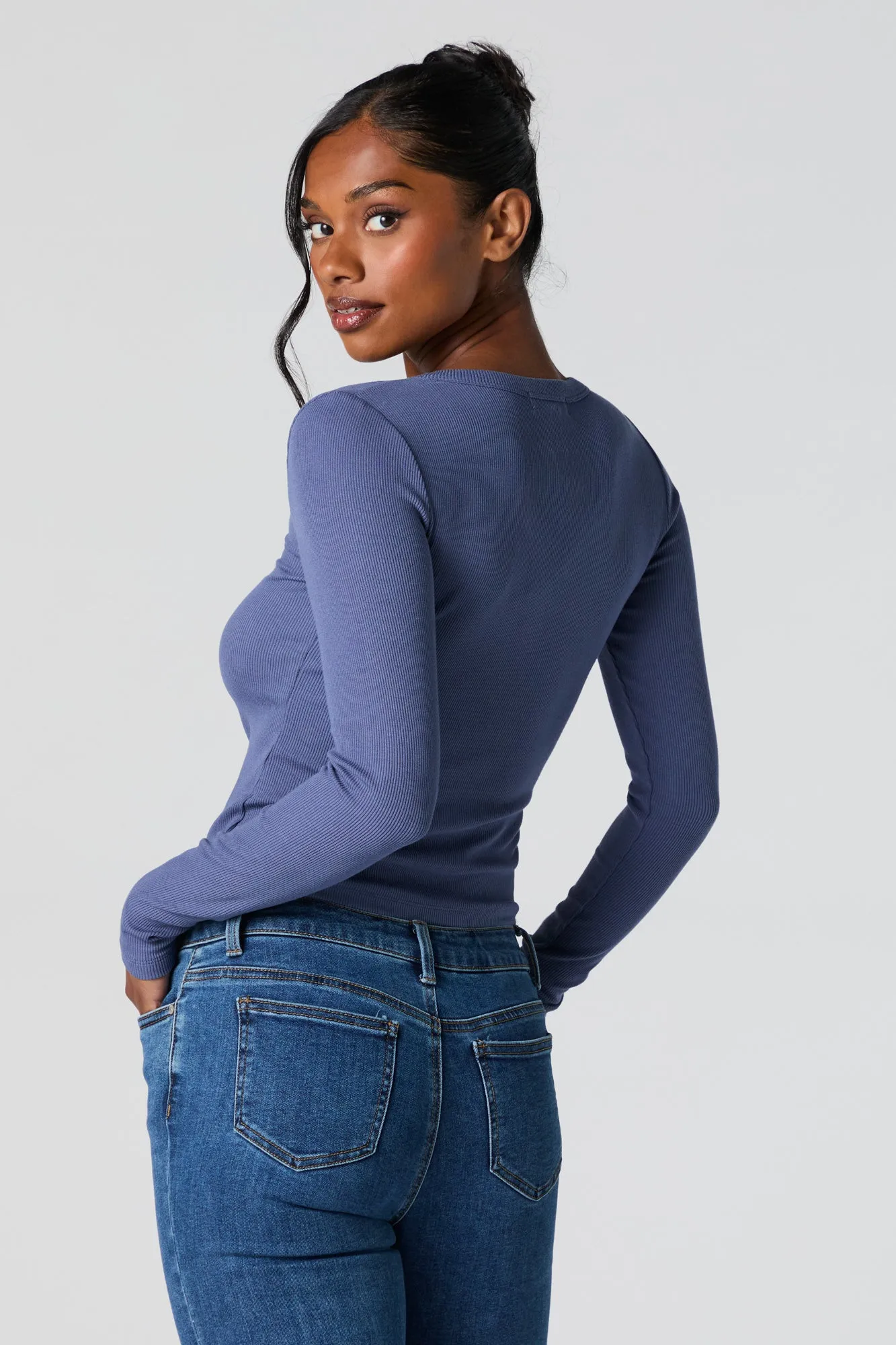 Ribbed Henley Long Sleeve Top sold by Charlotte Russe product image thumbnail 2