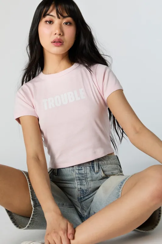 Trouble Graphic Baby T-Shirt sold by Charlotte Russe