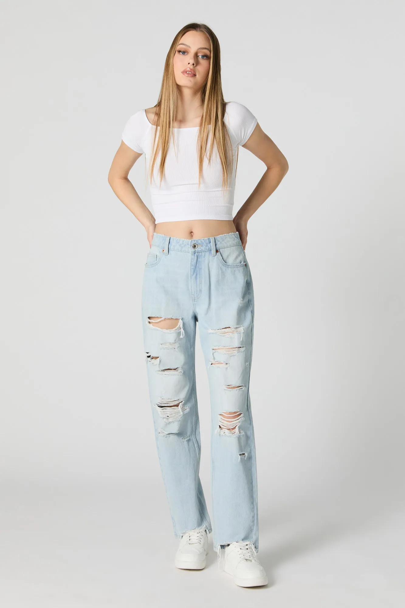Light Wash High Rise Straight Leg Jean sold by Charlotte Russe