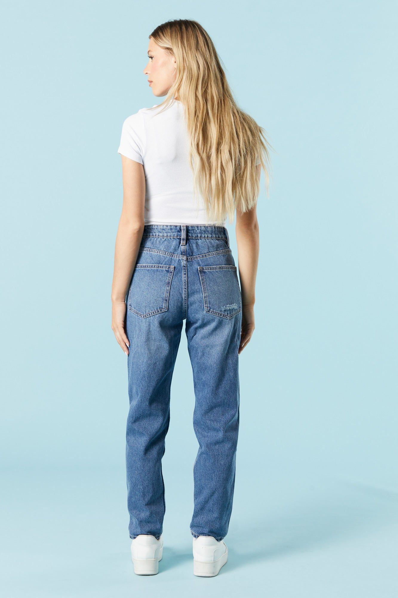 Dark Wash Distressed Mom Jean sold by Charlotte Russe product image thumbnail 3