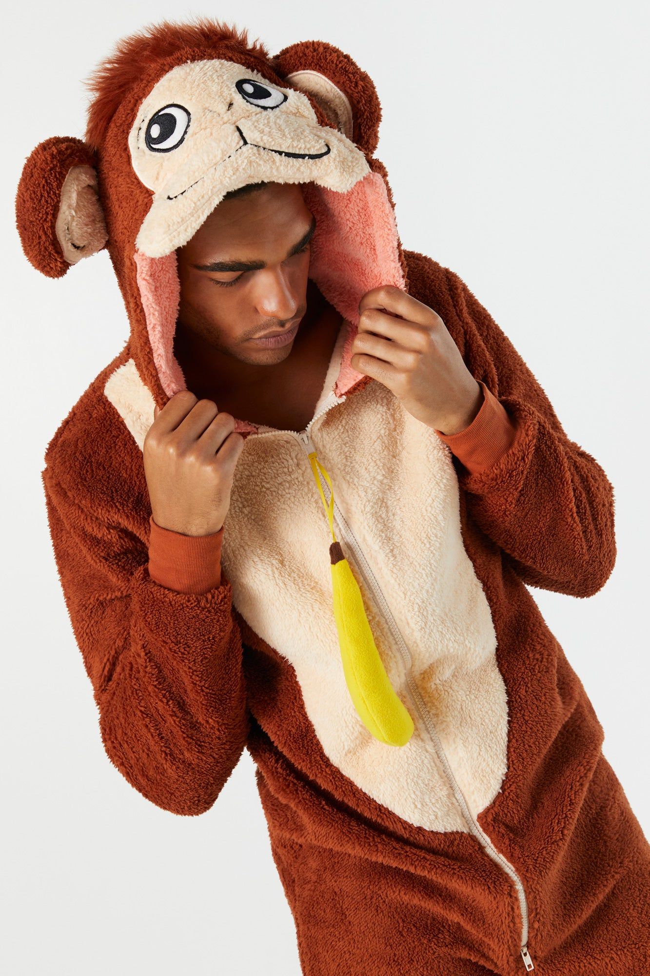 3D Monkey Hood Plush Onesie sold by Charlotte Russe product image thumbnail 2