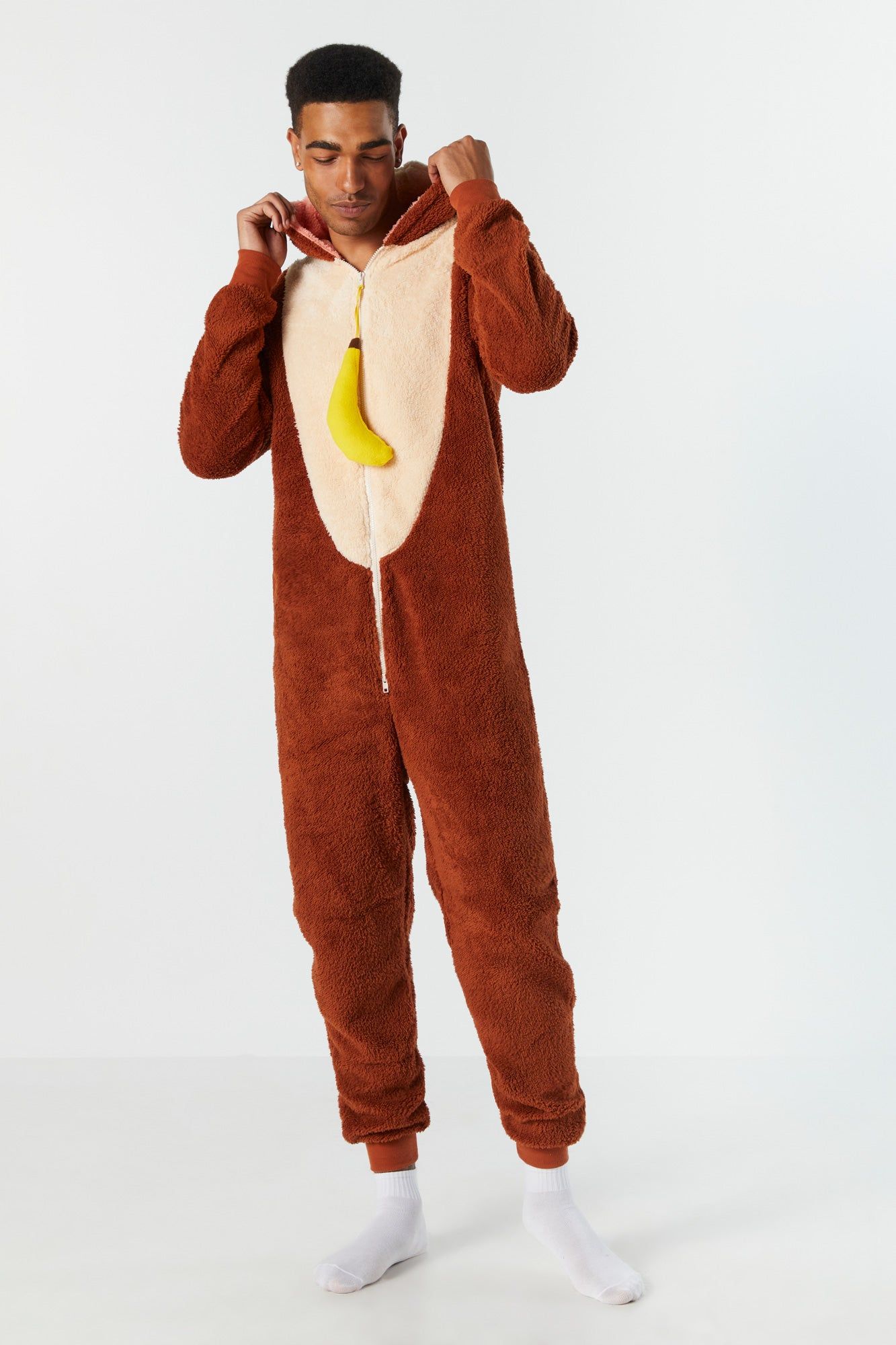 3D Monkey Hood Plush Onesie sold by Charlotte Russe