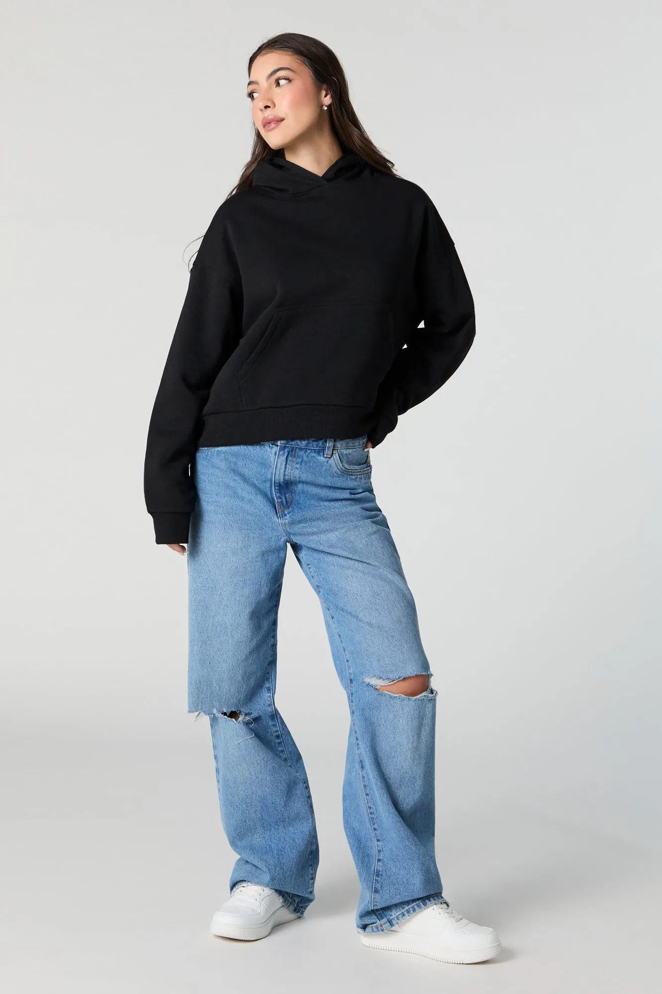 Solid Fleece Varsity Hoodie sold by Charlotte Russe product image thumbnail 4