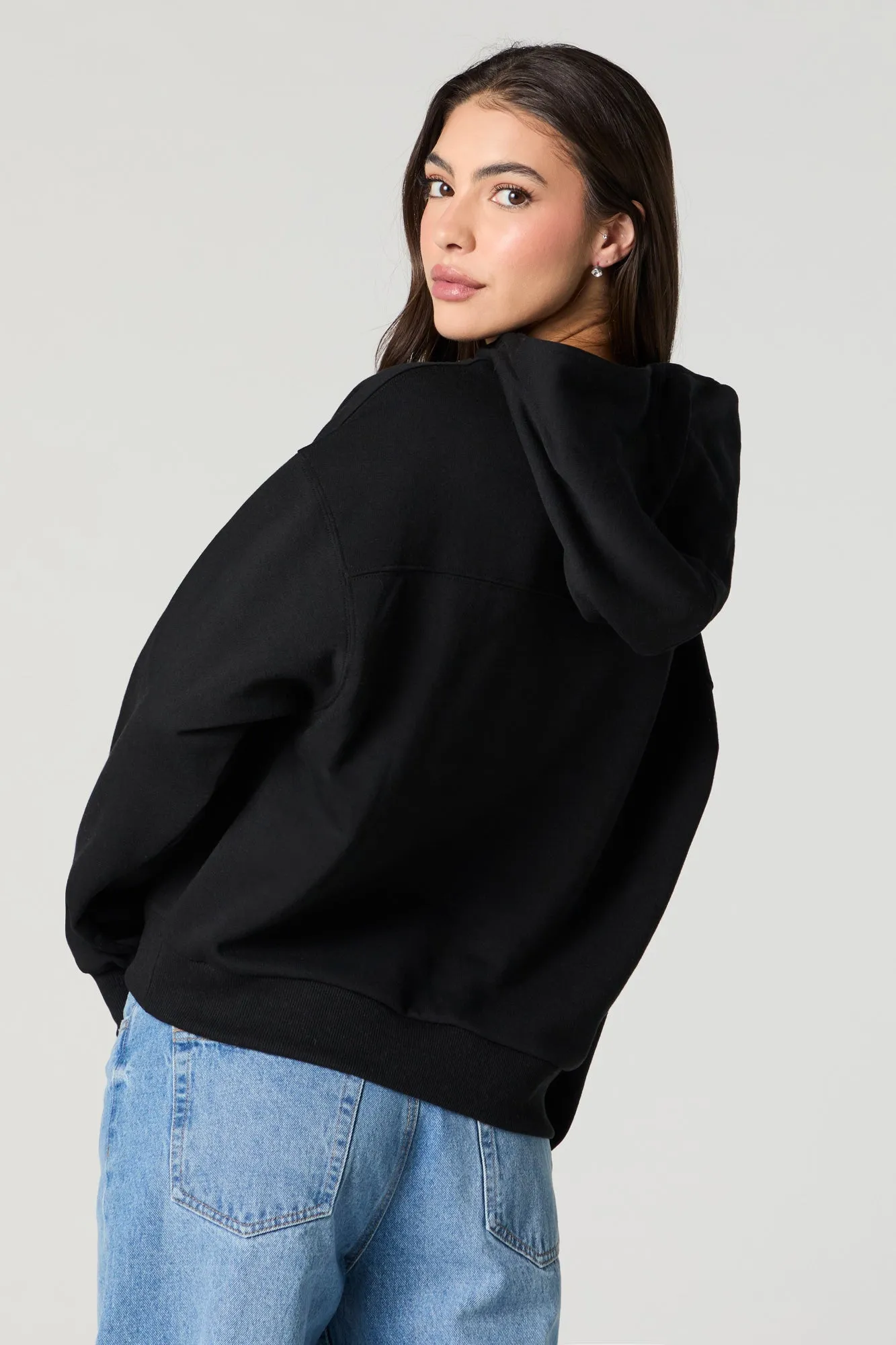 Solid Fleece Varsity Hoodie sold by Charlotte Russe product image thumbnail 3