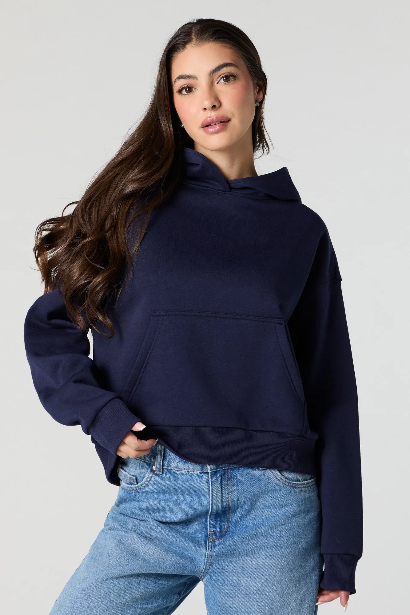 Solid Fleece Varsity Hoodie sold by Charlotte Russe