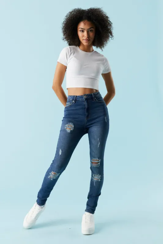 Refuge Miami Distressed Dark Wash Skinny Jean sold by Charlotte Russe