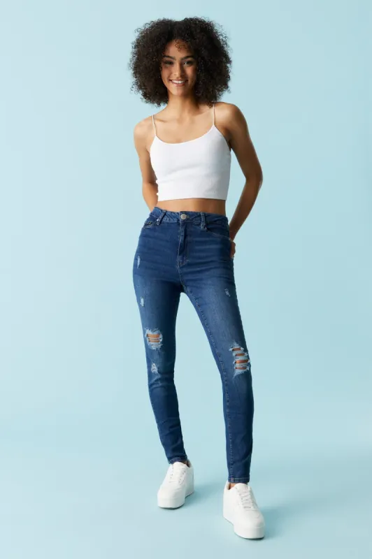 Refuge Miami Distressed Medium Wash Skinny Jean sold by Charlotte Russe
