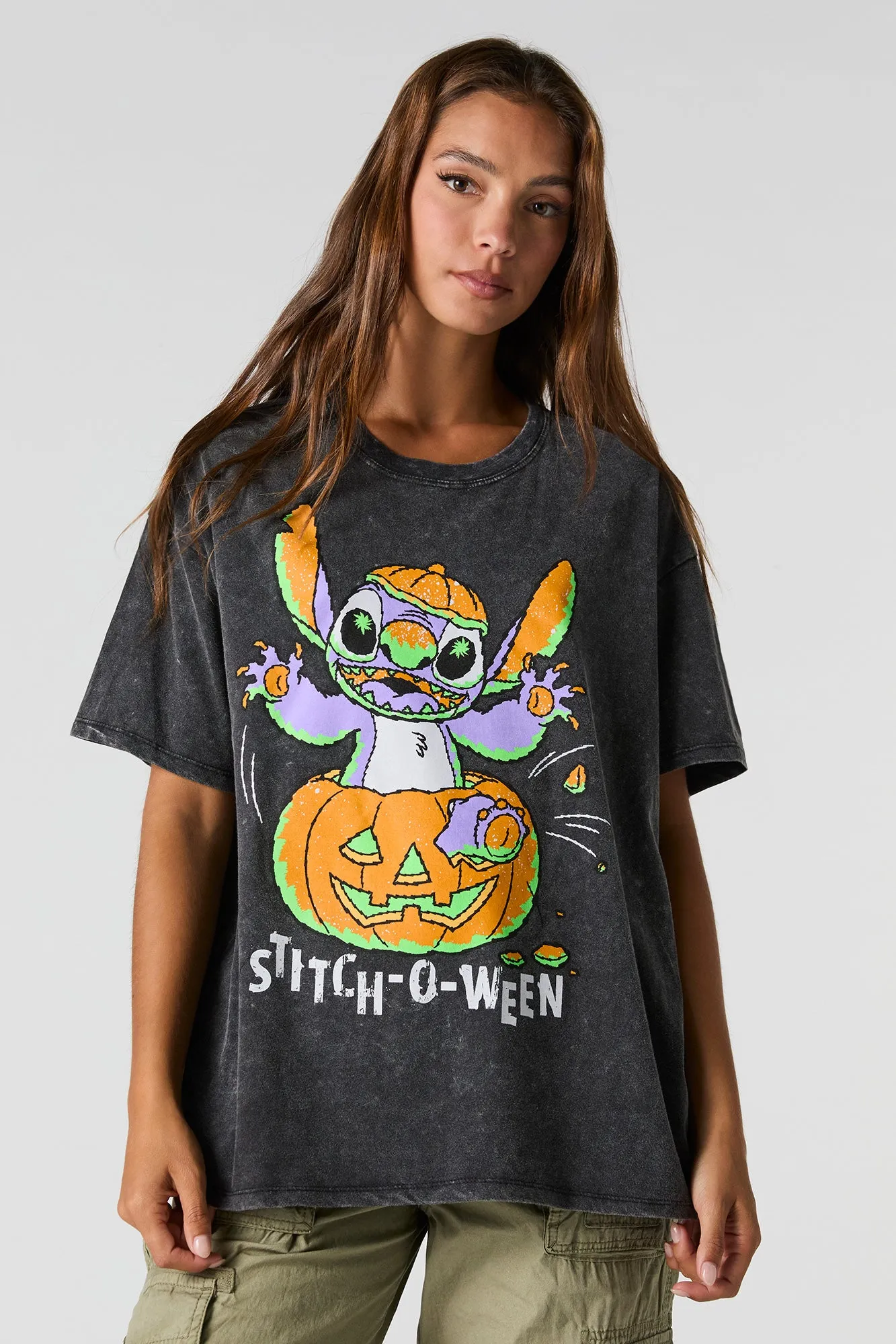 Stich-O-Ween Graphic Washed Boyfriend T-Shirt sold by Charlotte Russe