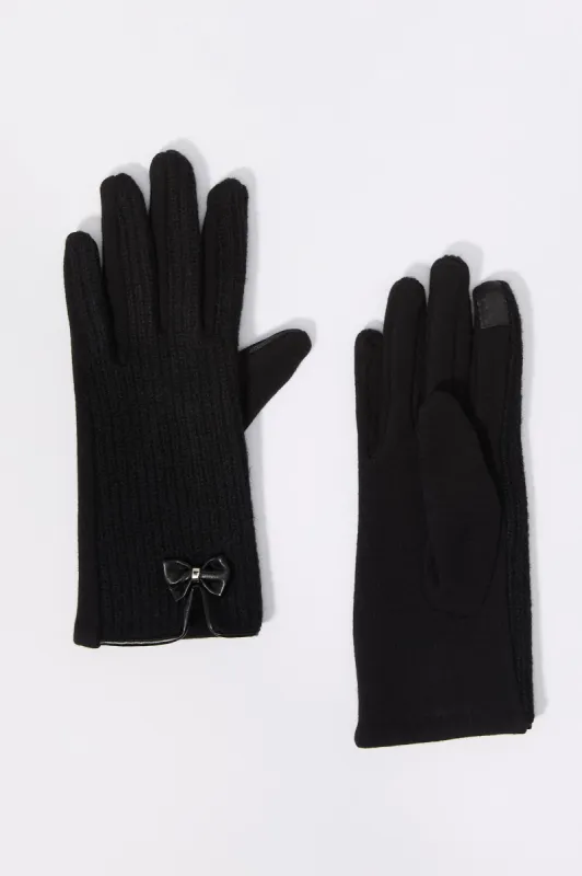 Bow Ribbed Knit Touch Screen Gloves sold by Charlotte Russe