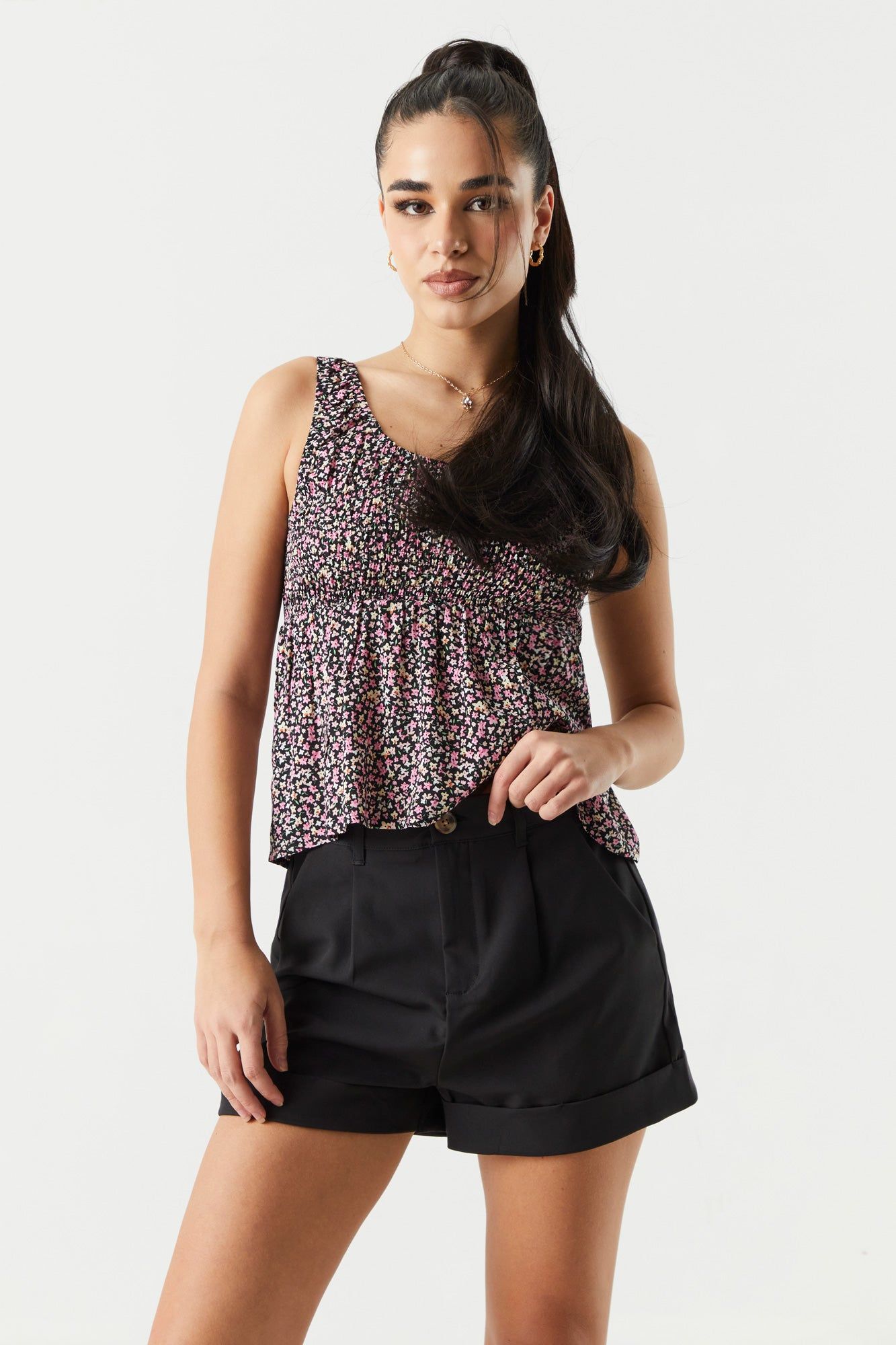 Floral Smocked Milkmaid Cami sold by Charlotte Russe