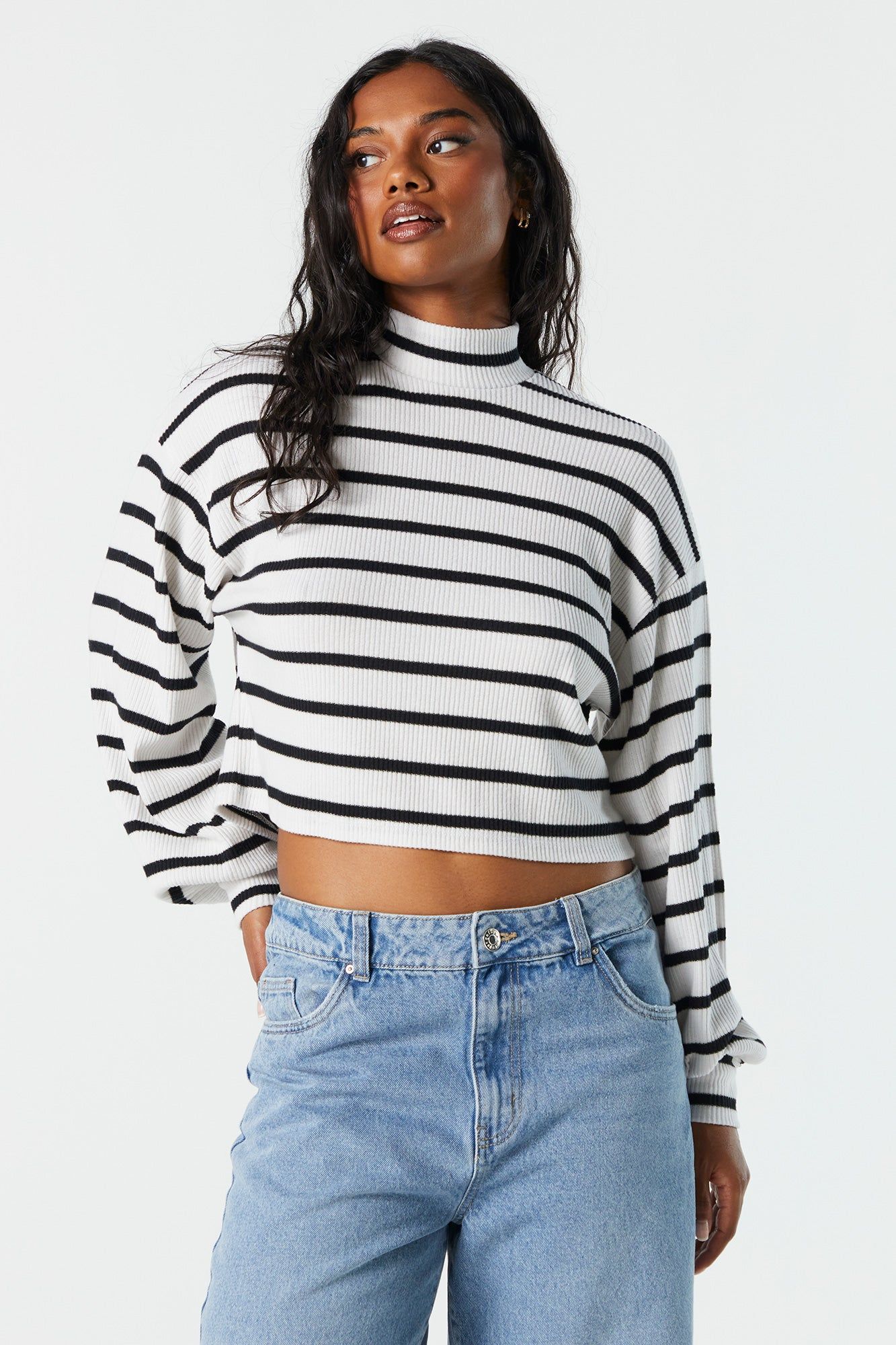 Striped Ribbed Knit Turtleneck Sweater sold by Charlotte Russe product image thumbnail 2