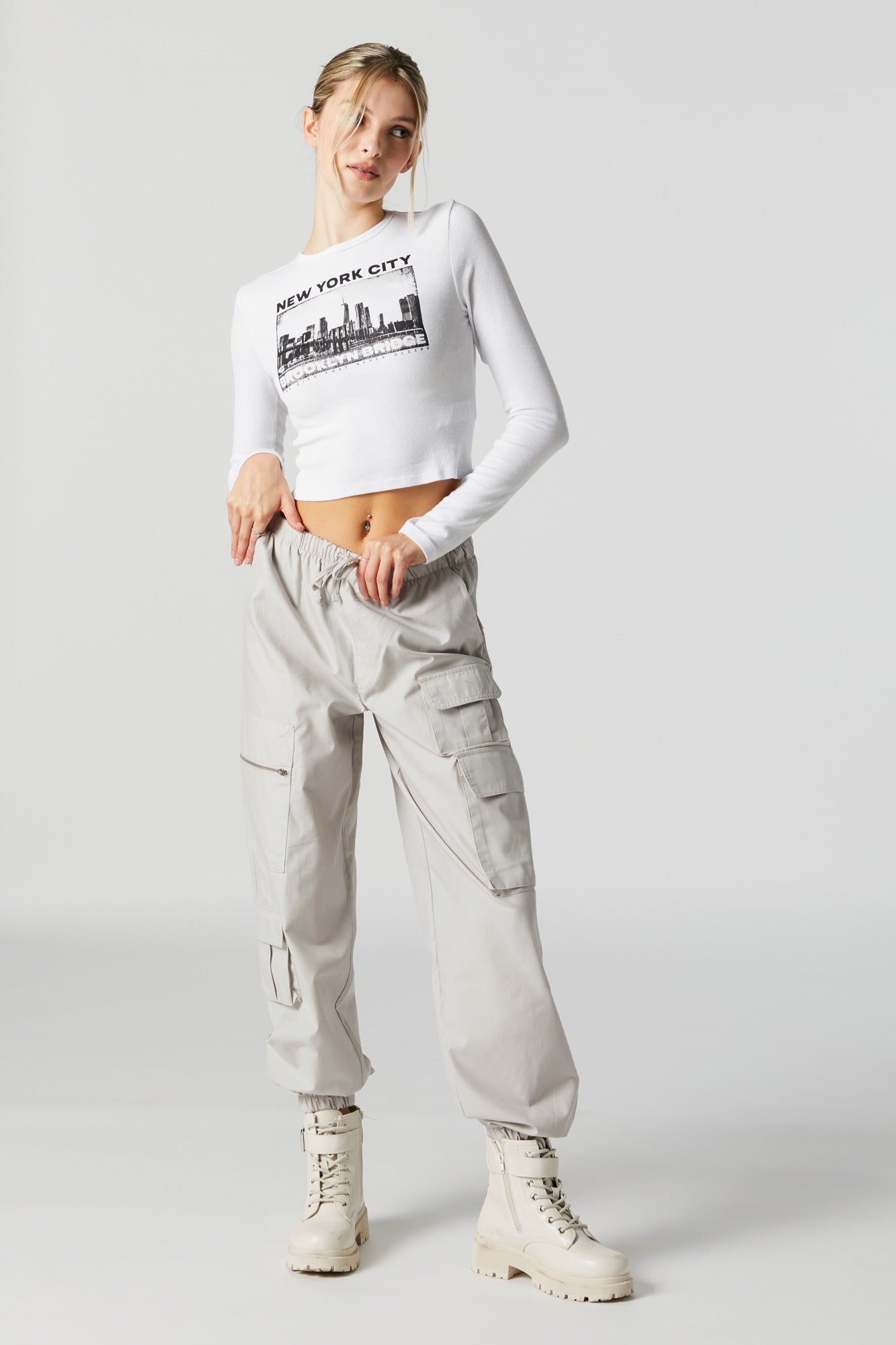 New York City Graphic Long Sleeve Crop Top sold by Charlotte Russe product image thumbnail 3