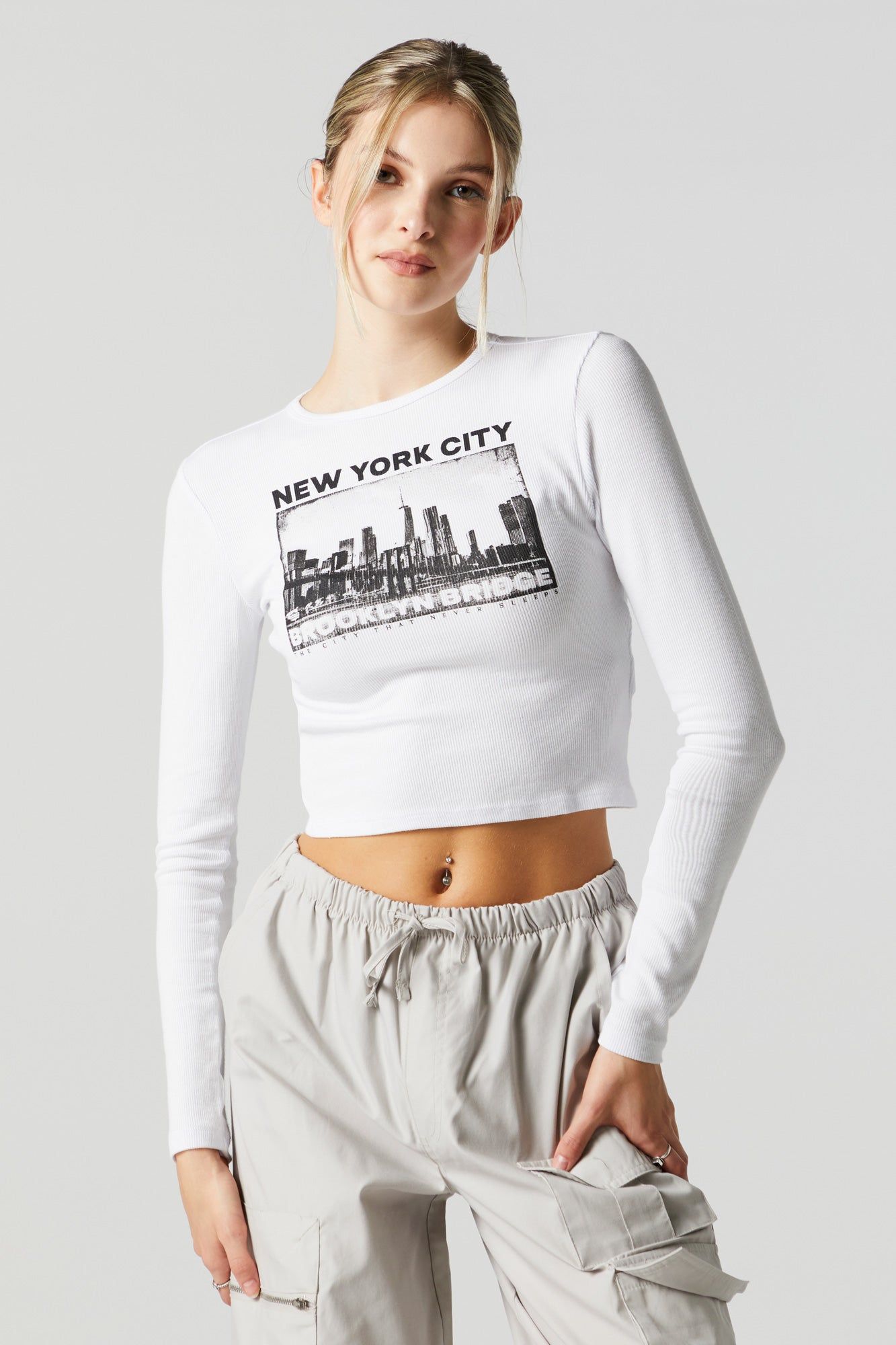 New York City Graphic Long Sleeve Crop Top sold by Charlotte Russe