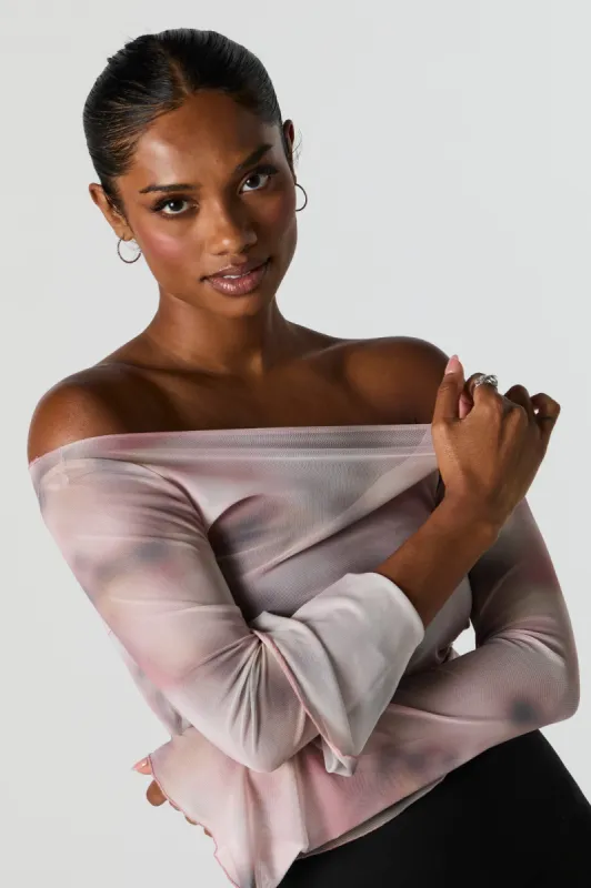 Pink Mesh Bell Sleeve Top sold by Charlotte Russe