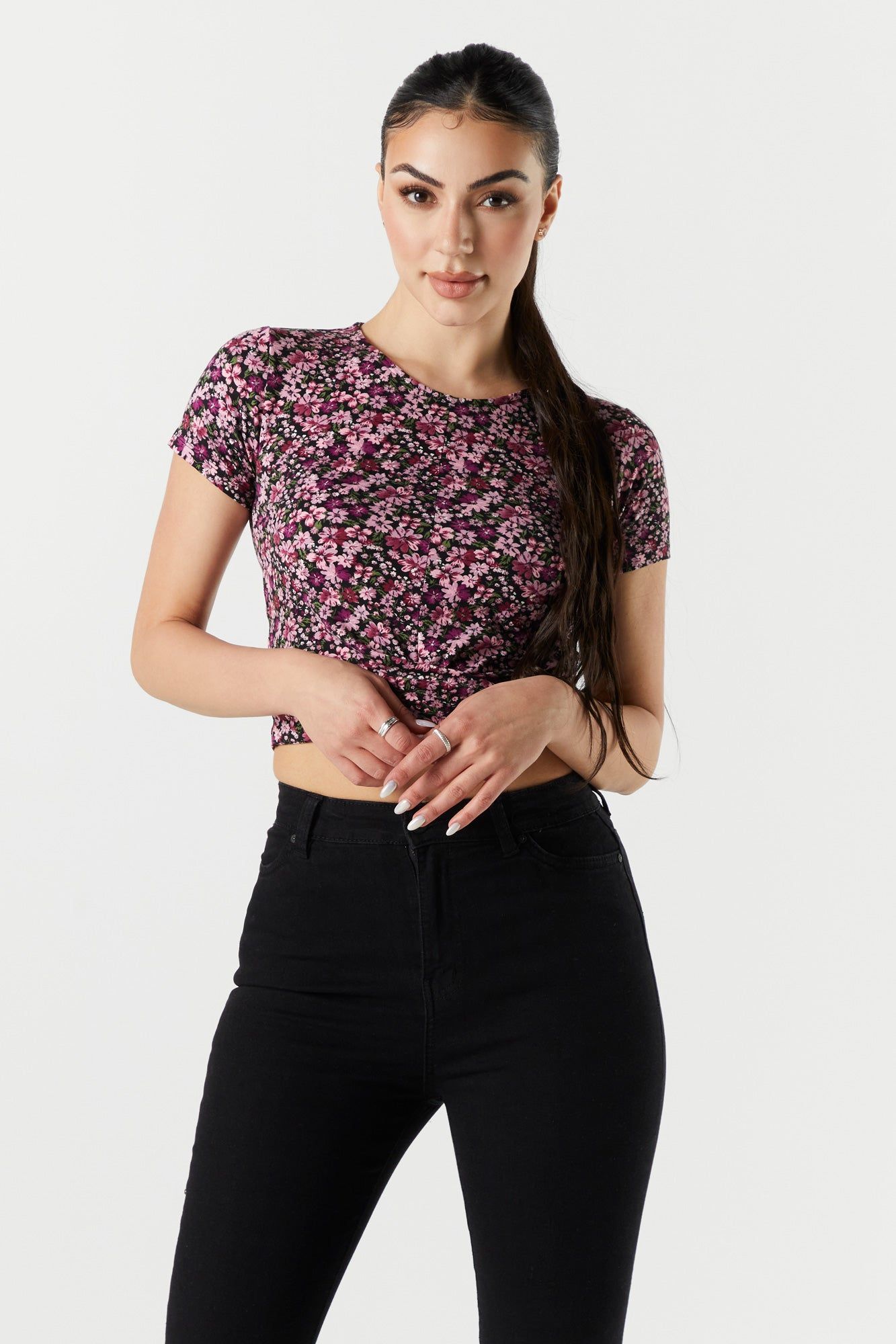 Floral Print Knotted Skimmer Top sold by Charlotte Russe