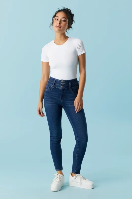 Refuge 3-Tier High-Rise Push-Up Dark Wash Skinny Jean sold by Charlotte Russe